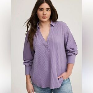 Torrid waffle knit collard light purple top v neck 1X